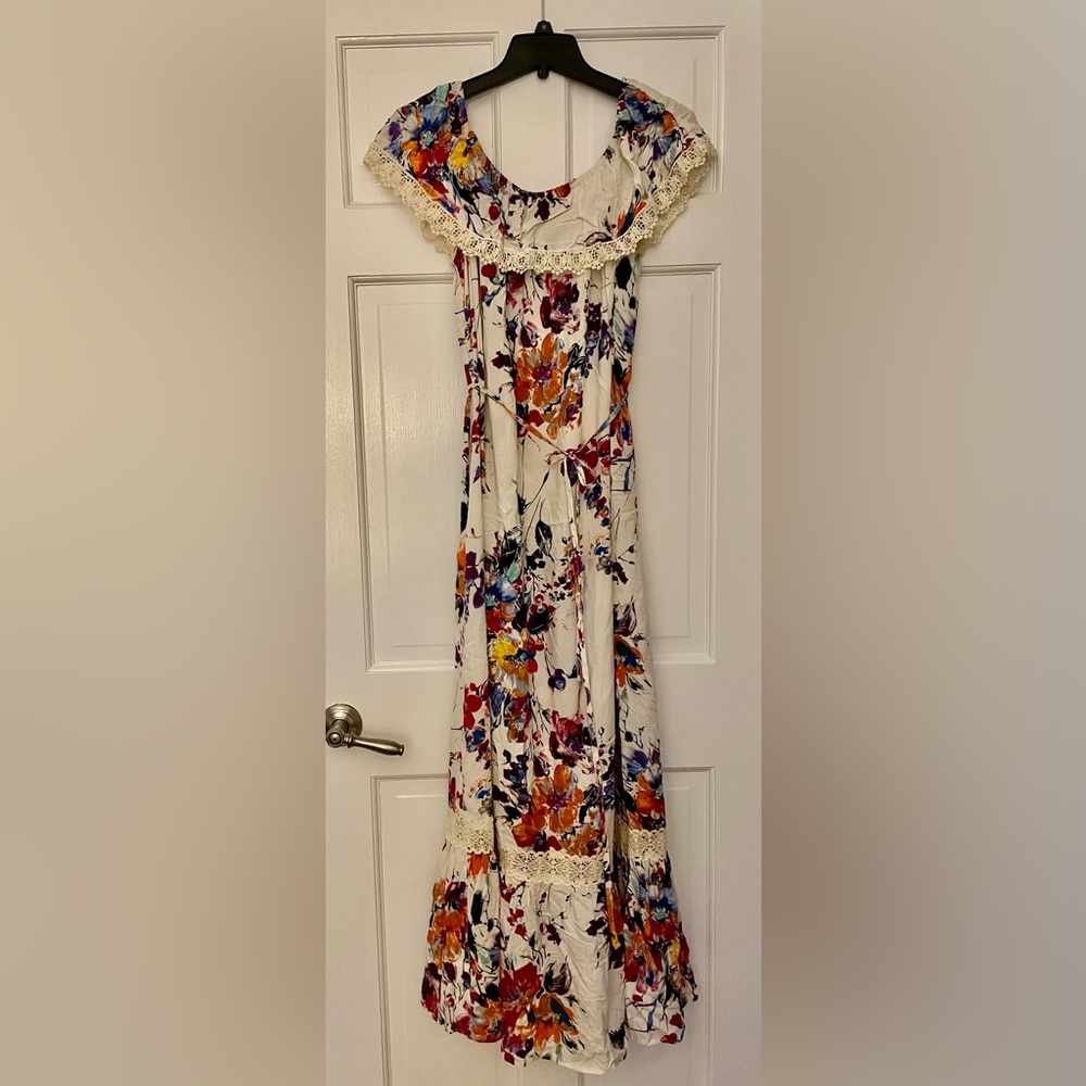 PinkBlush Maternity Ivory Abstract Floral Maxi Dress